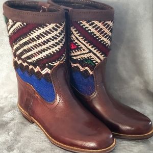 Women’s Moroccan Kilim Handcrafted Leather Boots Size 8 Marrakech